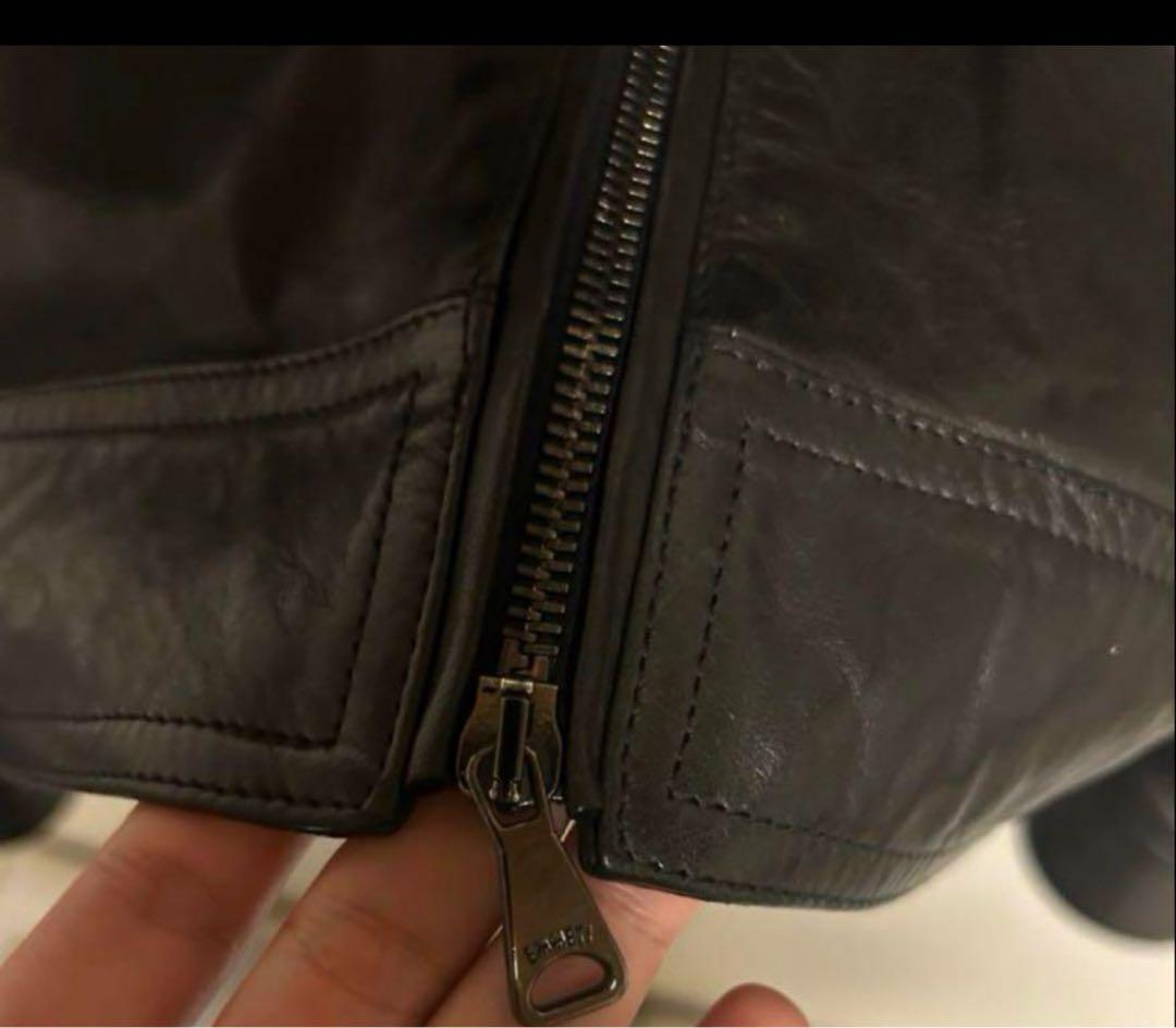 エンメティEMMETI レアブラックブラウンレザーシングルライダースジャケット