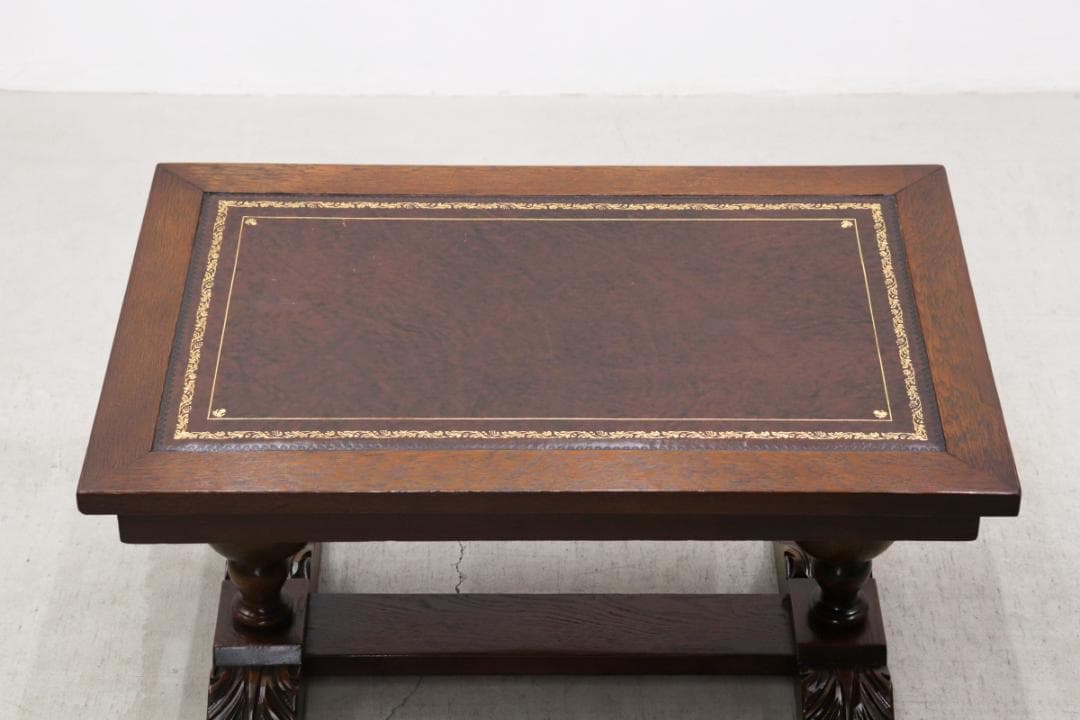 英国 イギリス ヴィンテージ オーク材 本革 センターテーブル クラシカル