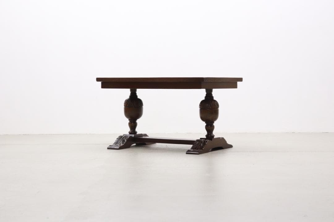 英国 イギリス ヴィンテージ オーク材 本革 センターテーブル クラシカル