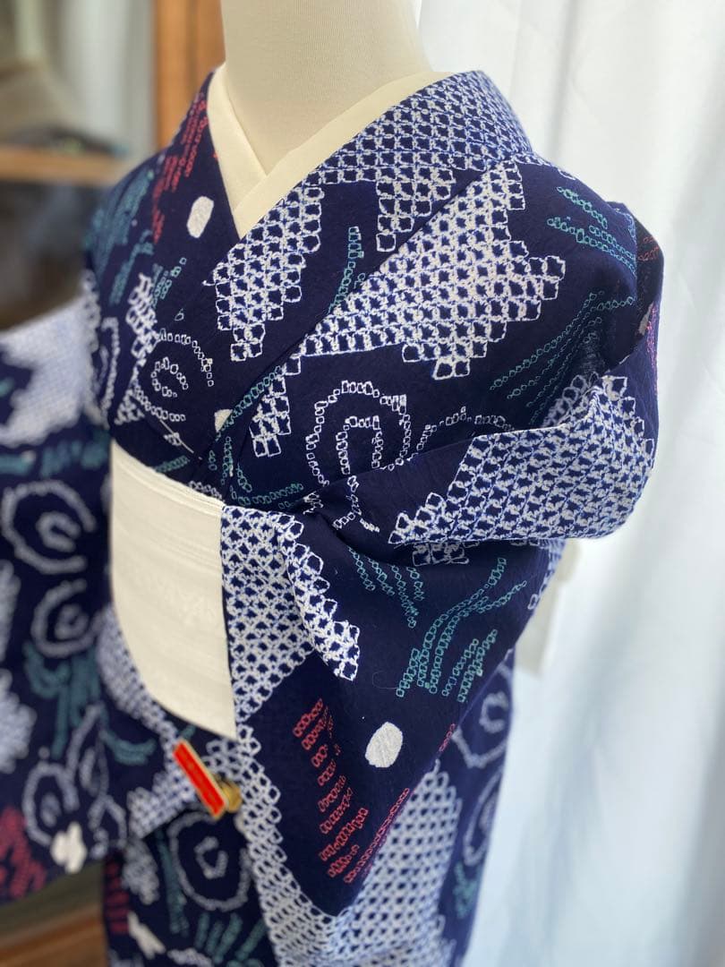 あ*い様 May8.1 有松鳴海浴衣絞り　綿　袖しつけ付き　身丈　155.5