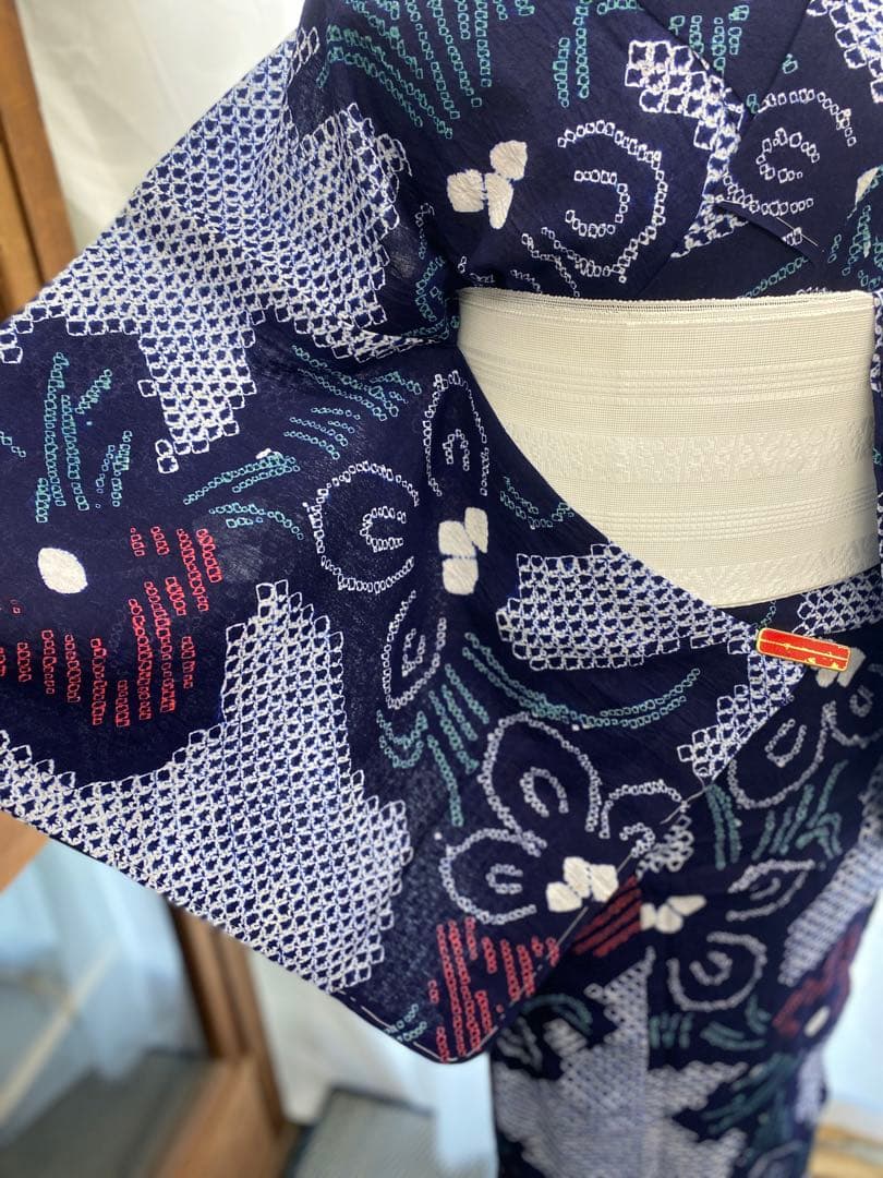 あ*い様 May8.1 有松鳴海浴衣絞り　綿　袖しつけ付き　身丈　155.5