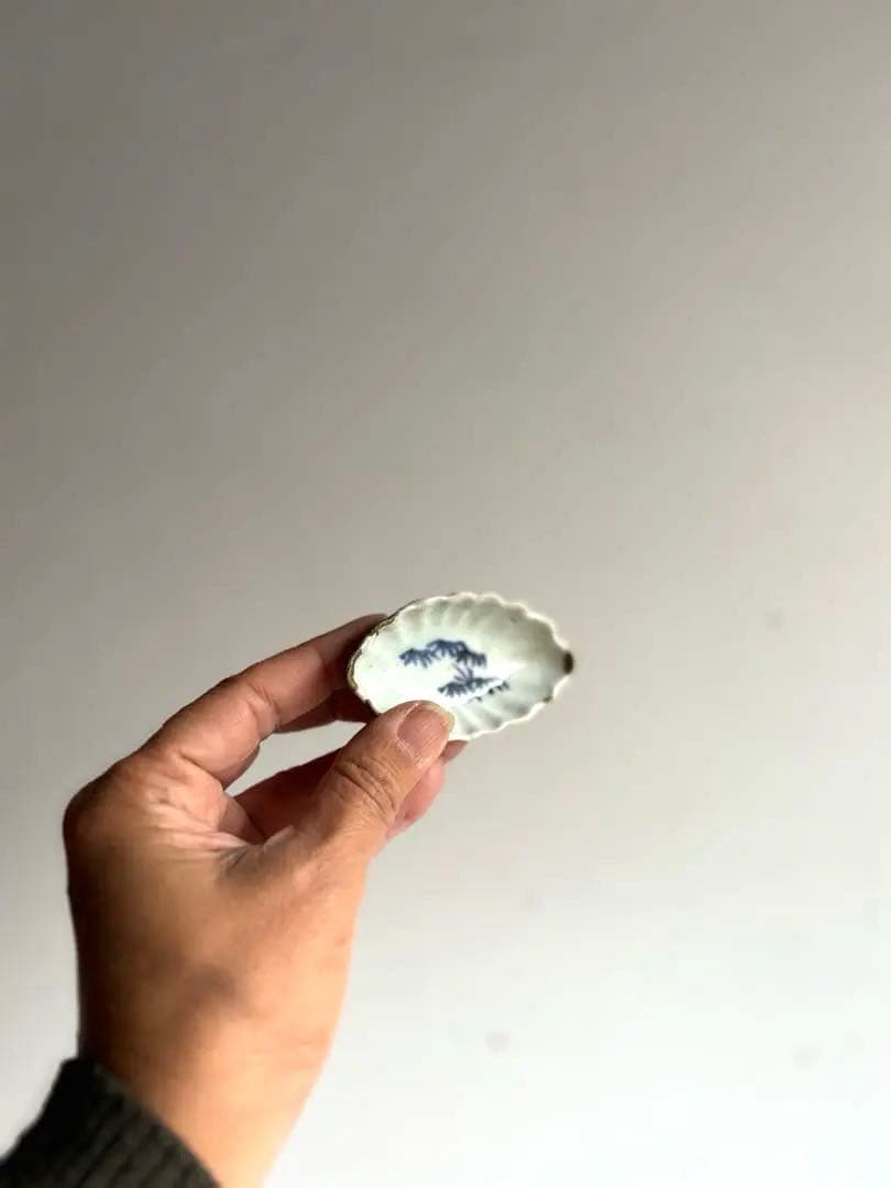 756 骨董 アンティーク 古伊万里 舟型松林文様豆皿 3点組 醤油皿 金継ぎ