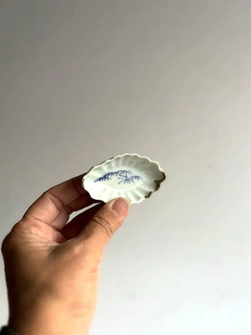 756 骨董 アンティーク 古伊万里 舟型松林文様豆皿 3点組 醤油皿 金継ぎ