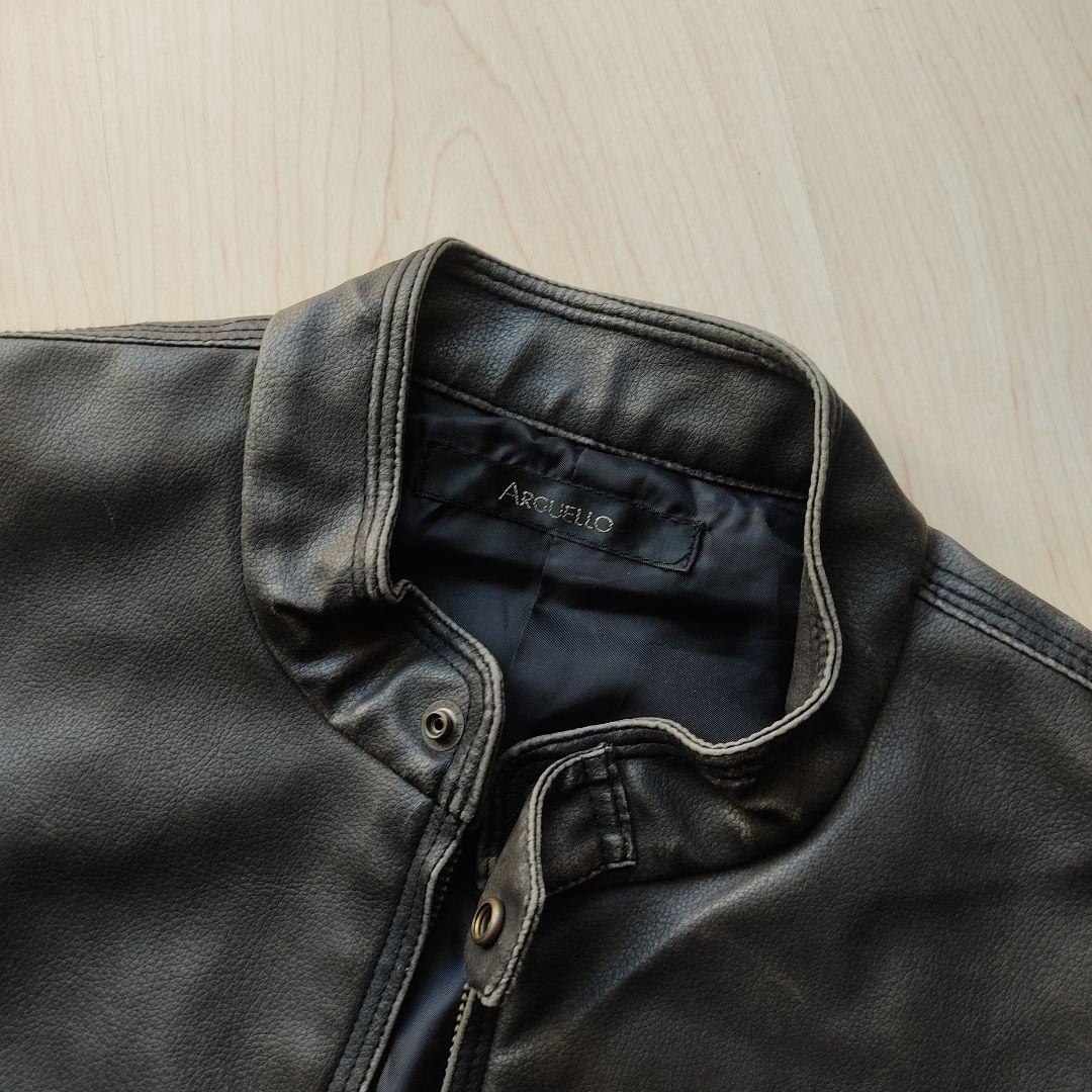 【希少レア】Y2K クロス スタッズ レザー ジャケット フェード 黒 茶色