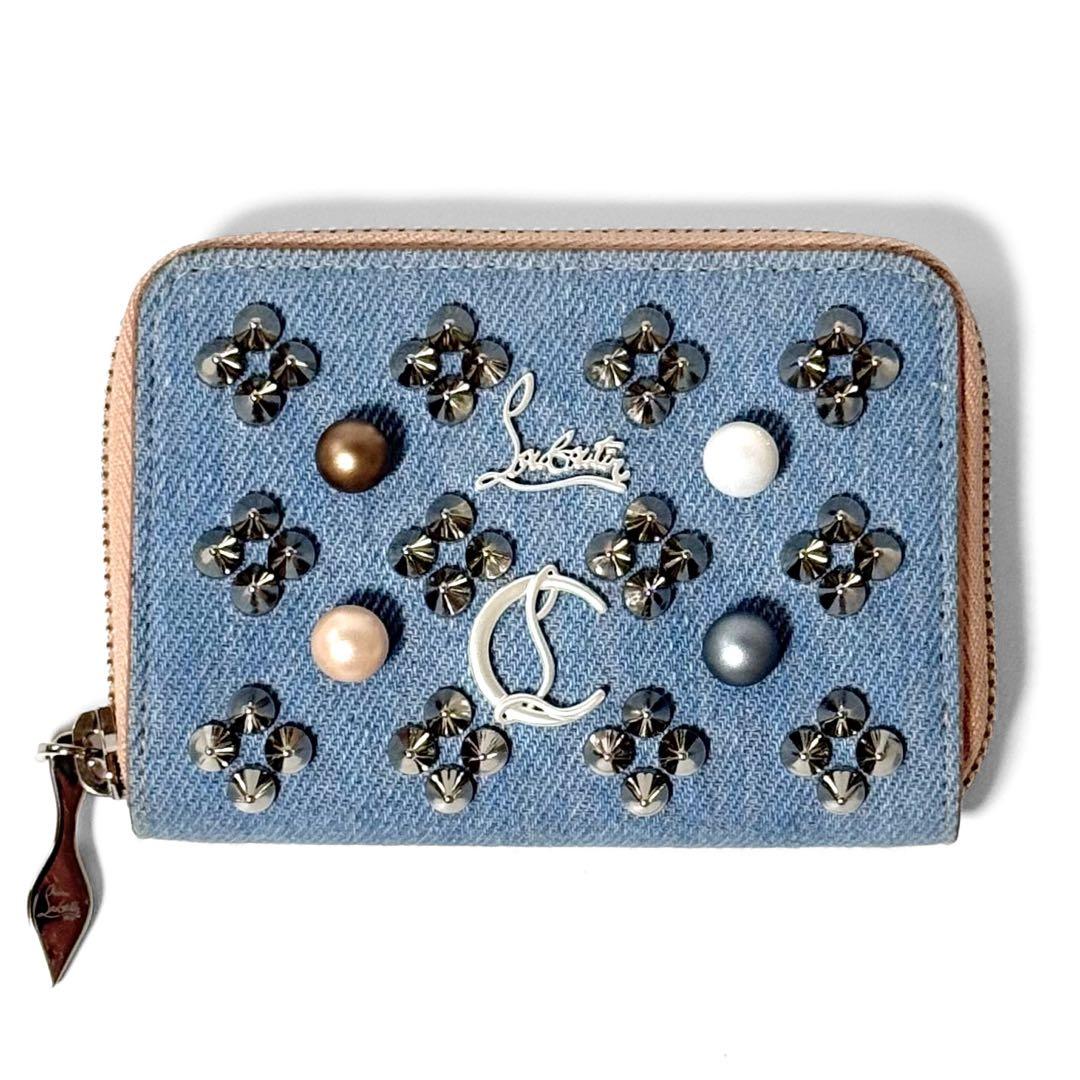 クリスチャンルブタン パネトーネ ケース デニム スタッズ ラウンドジップ