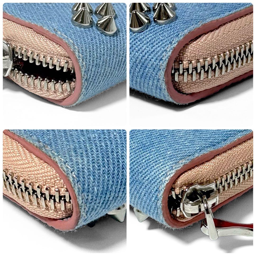 クリスチャンルブタン パネトーネ ケース デニム スタッズ ラウンドジップ