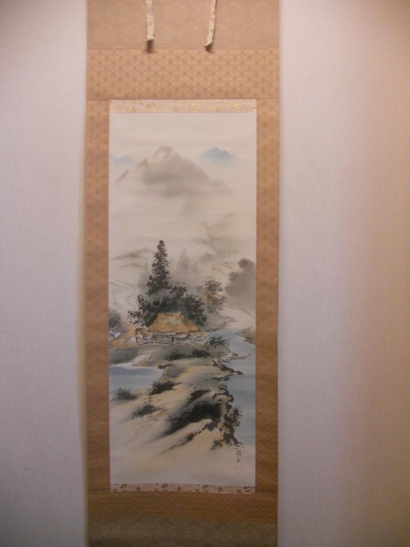 掛け軸 長尾梅友 四神相応山水図 絹本 希少 軸装 茶道具 掛軸 美品 です。
