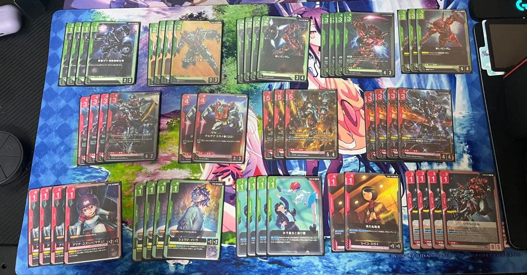 【最終値下げ】緑白ウイングデッキ　パーツ＋他デッキ複数＋プレイマット＋スリーブ