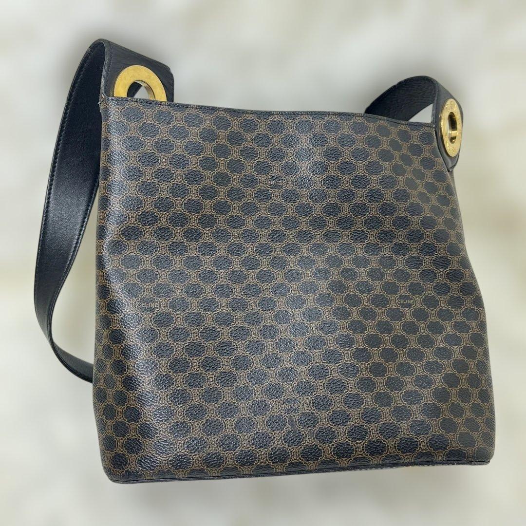 CELINE 黒マカダム ショルダーバッグ ワンショルダー サークルロゴ