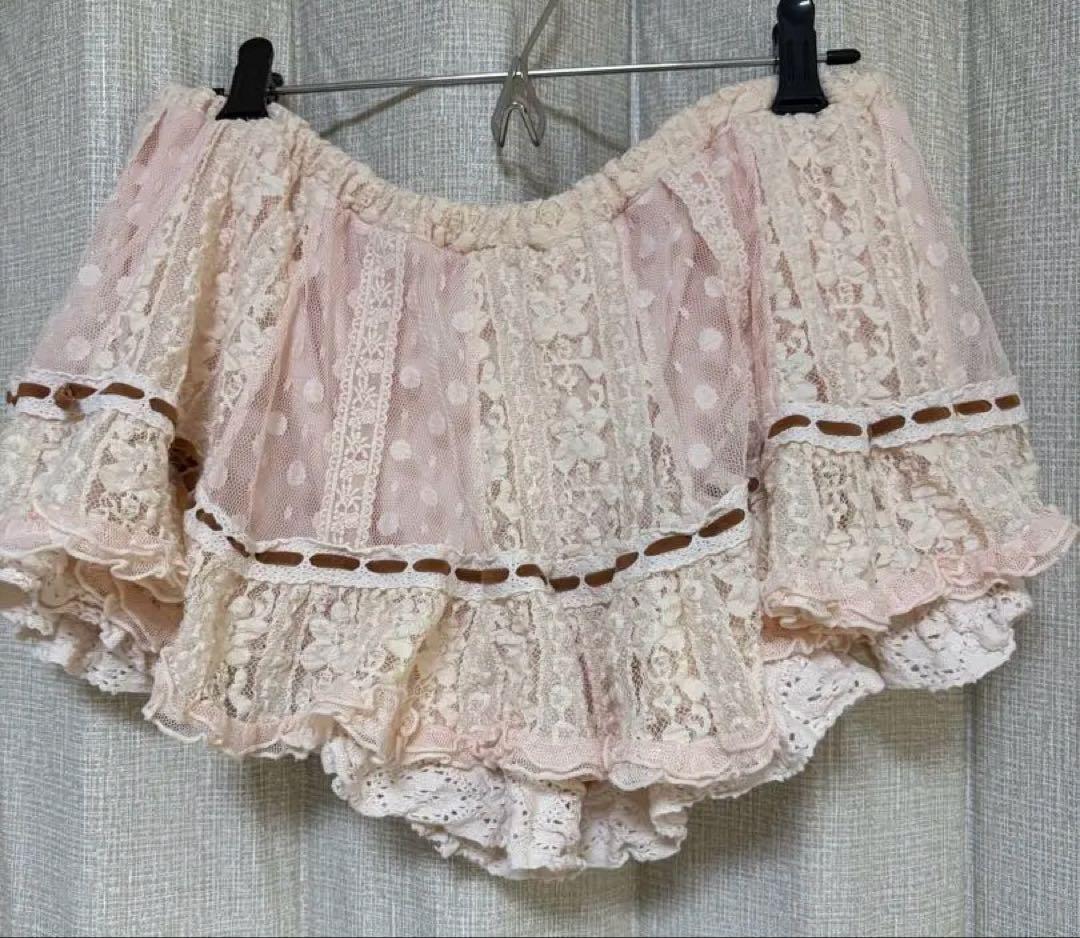 LIZLISA ピンク 総レース スカパン ドット柄