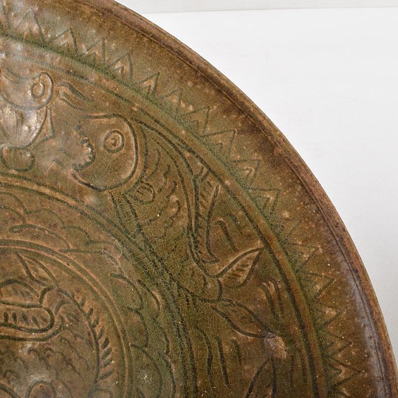 中国　耀州窯青磁　刻魚藻文盤　皿　C　R6199F