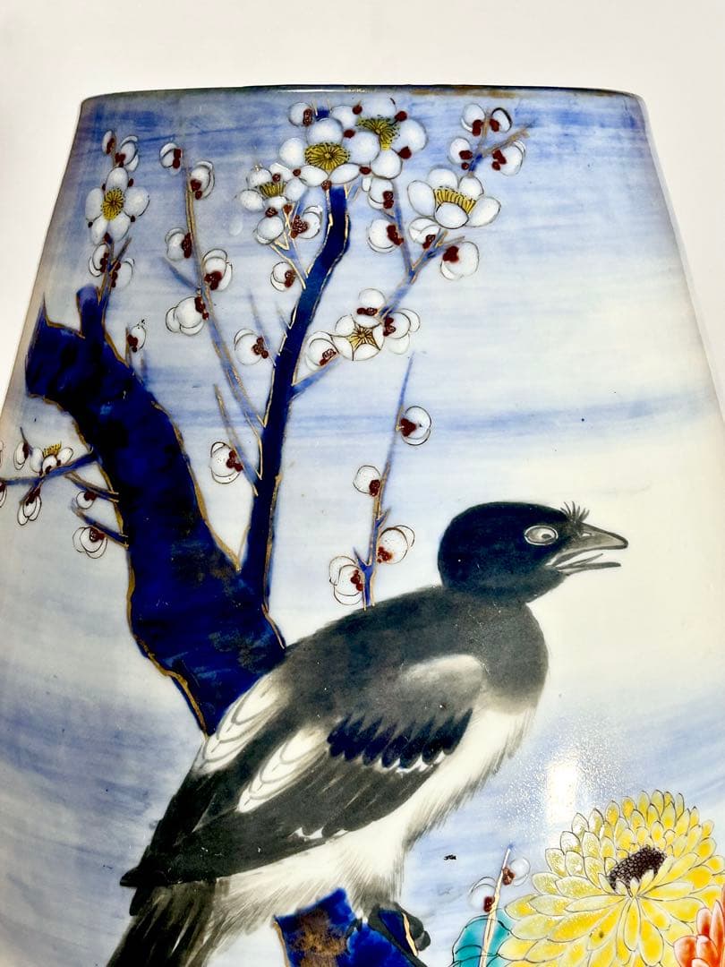 香蘭社 明治初期 釉下彩上絵花鳥図大花瓶 有田 伊万里