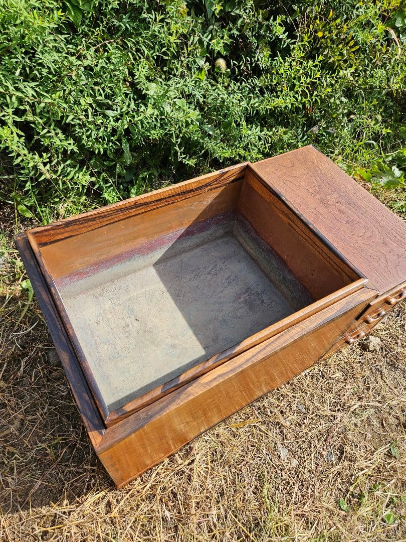 日本のアンティーク 角火鉢 黒柿×欅 玉杢 灰入れ 古民家 和室 和モダン