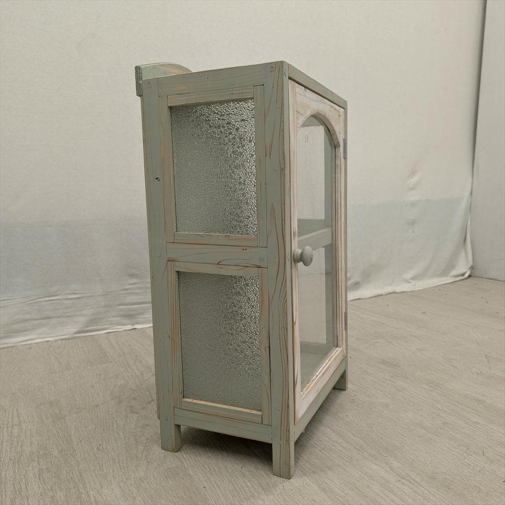 展示品　レトロガラス　シャビー　ハンドメイド　キャビネット　飾り棚　フレンチ　E