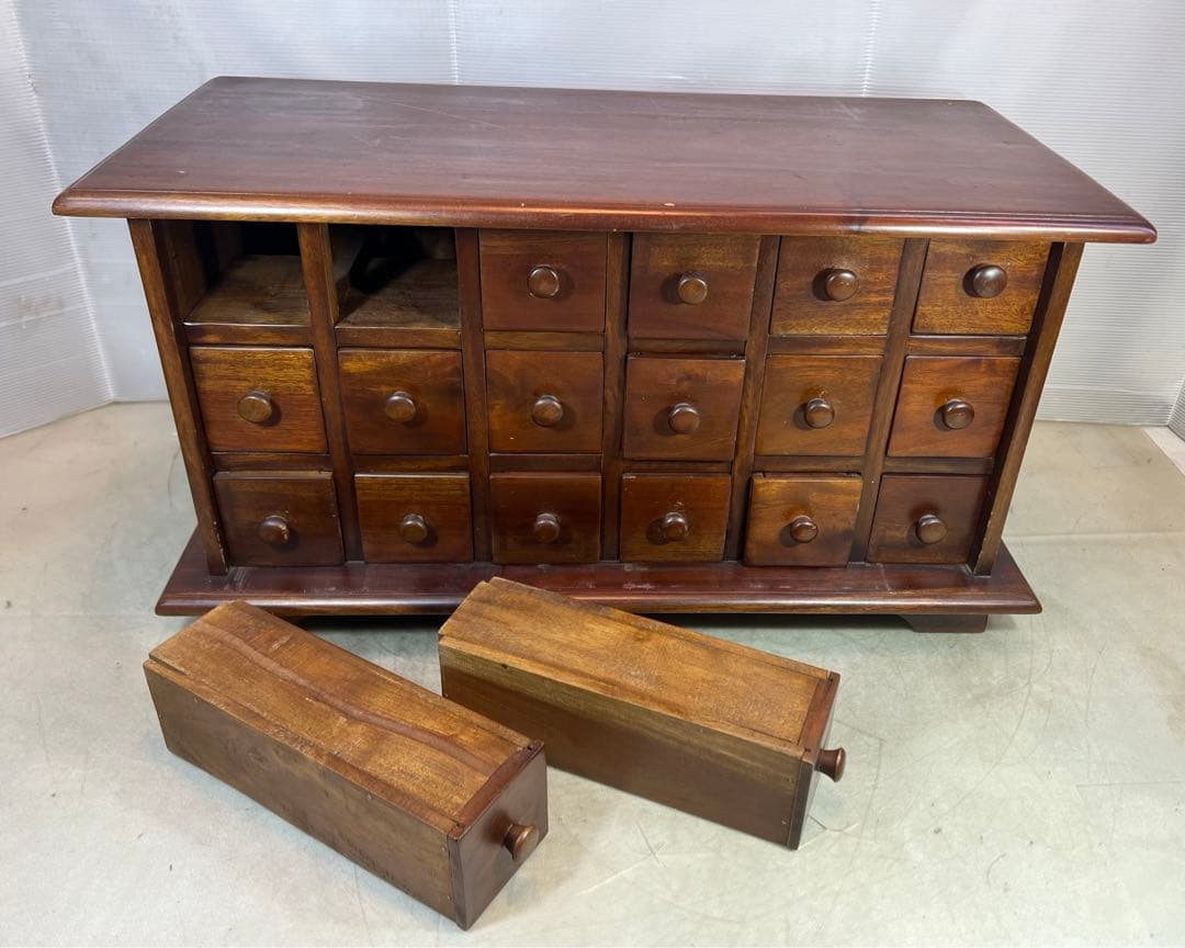 薬箱 アンティーク ヴィンテージ キャビネット3段 収納 引き出し 和風チェスト