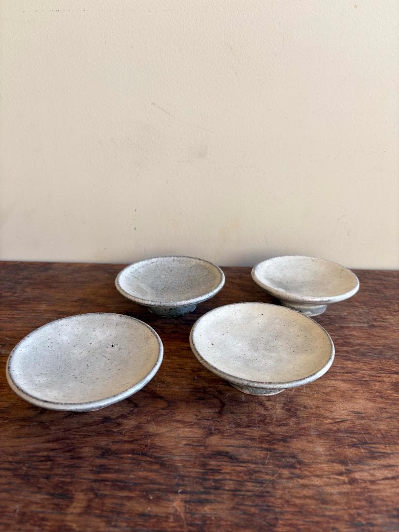 舩木研兒　白秞（粉引）高台小皿　４客セット