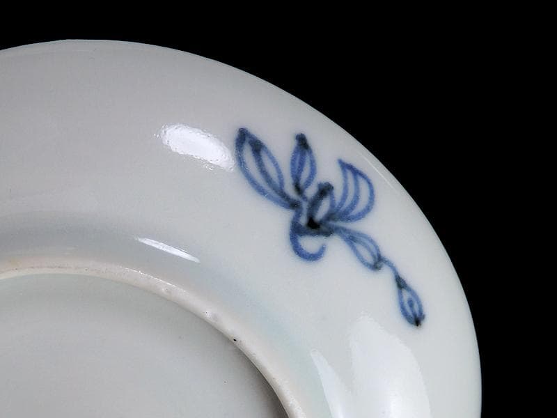 古伊万里　染付　鳥に草花紋の図　豆皿　A802AS-fbgd