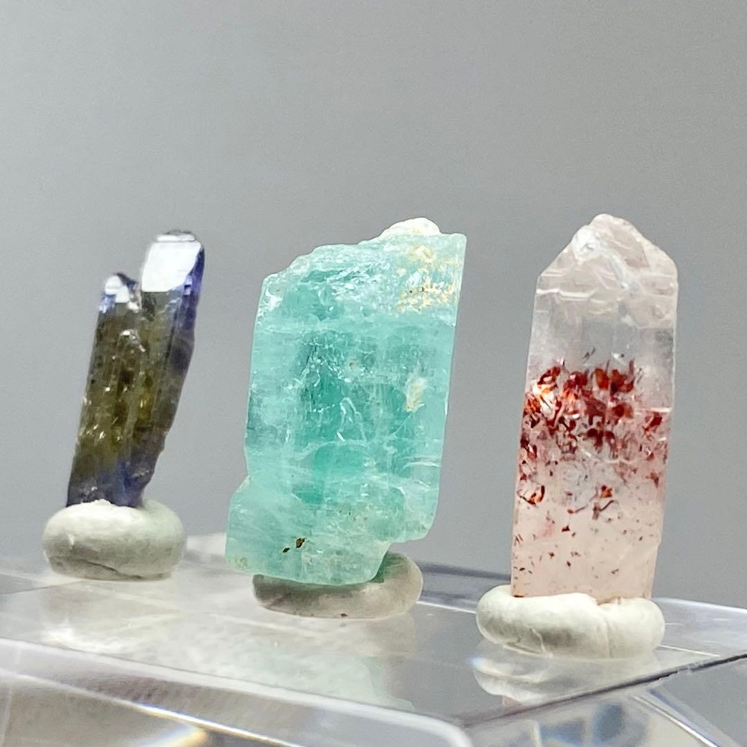 ベリル　タンザナイト　クォーツ　鉱物標本　原石　3点セット　天然石　ストーン