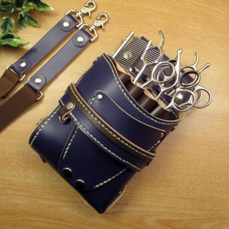 【トリマー向き】 ネイビー＆焦げ茶　８丁　シザーケース　TSC-13/CNA