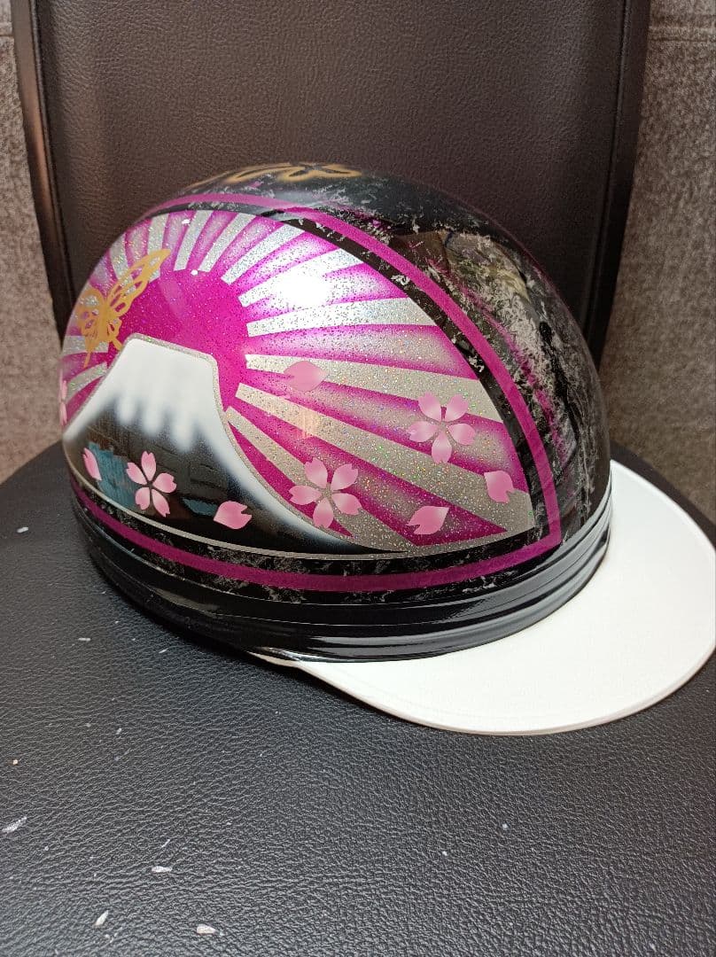 カスタムコルク半　Candyピンク富士日章　蝶塗装　七色ラメ　文字変更無料