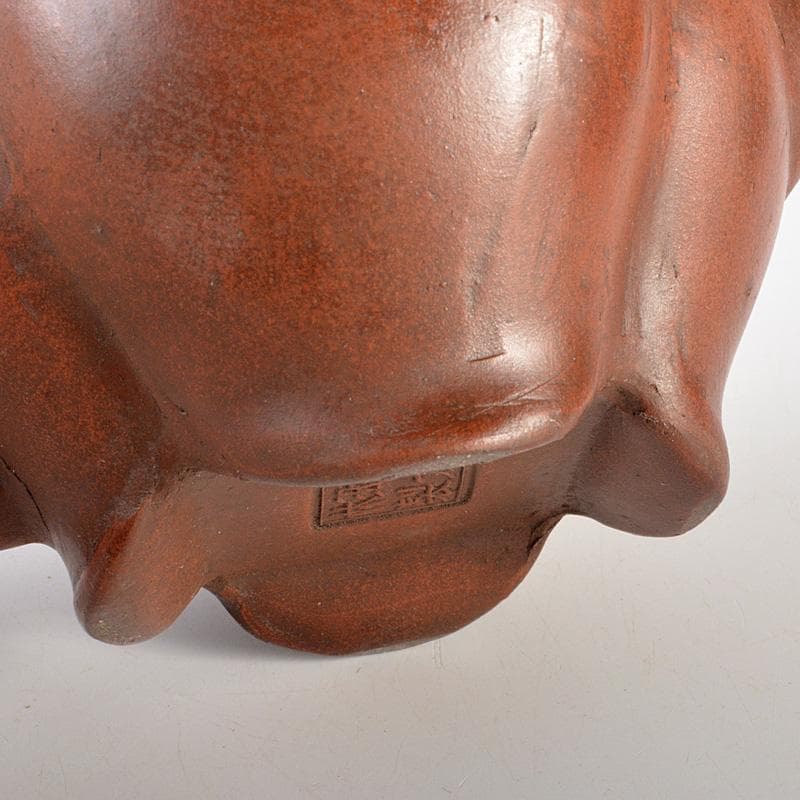 中国　 時大彬製　紫砂　朱泥　神獣持手　急須　茶壷　N　6696