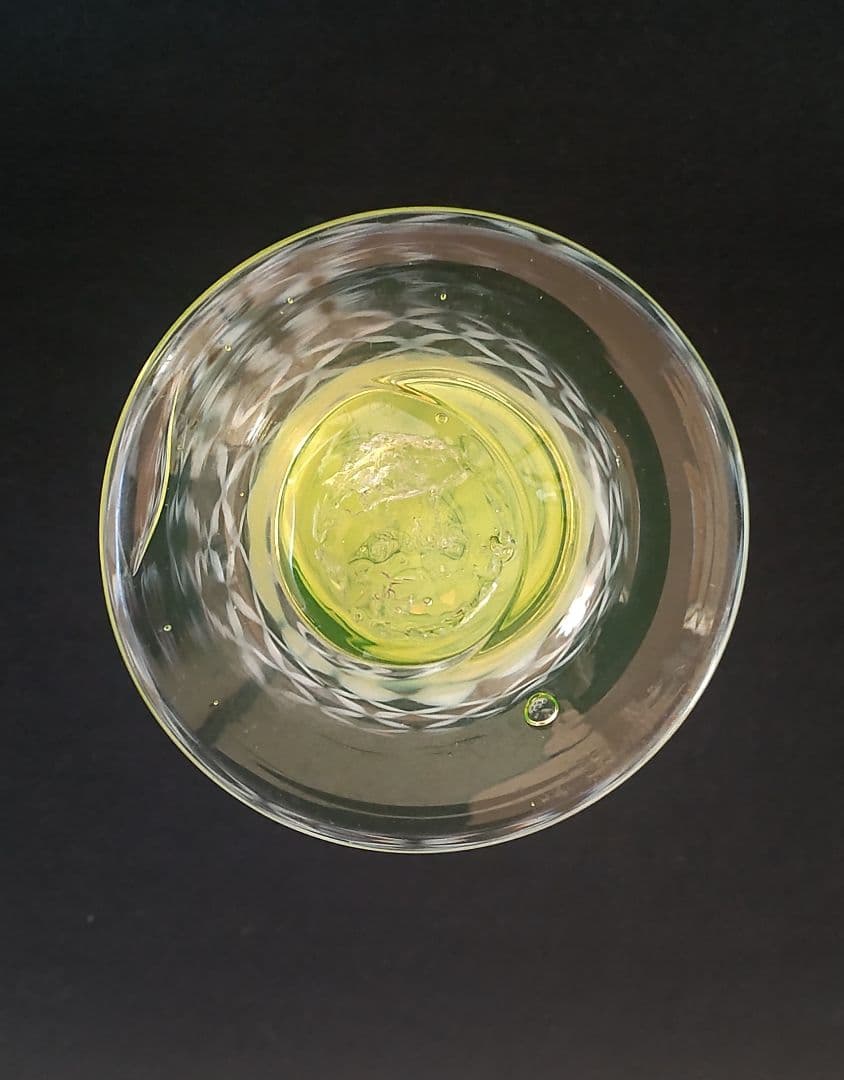 和ガラス　金赤縁七宝繋文　三色氷コップ　ウラン足　吹きガラス