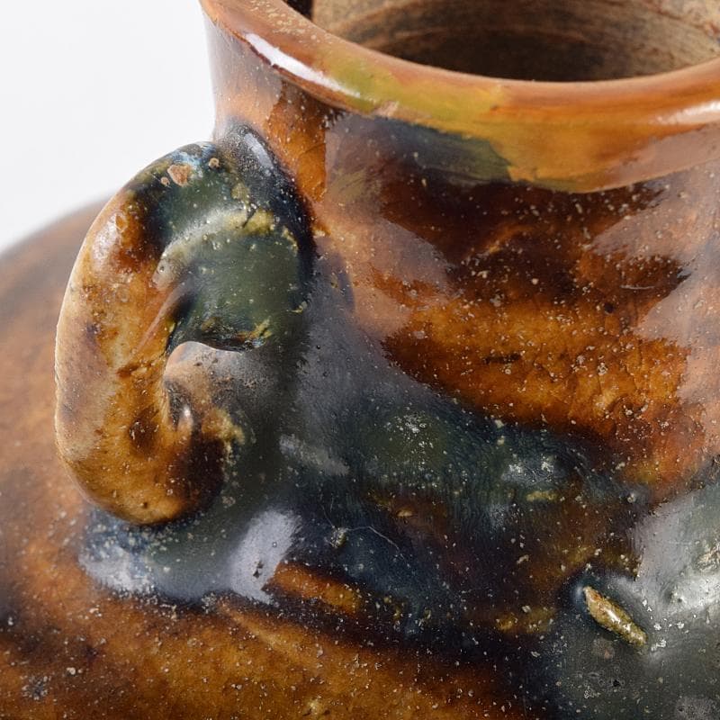 美濃古窯　黄瀬戸釉　耳付壷　袱紗付　時代箱付　D　R8121