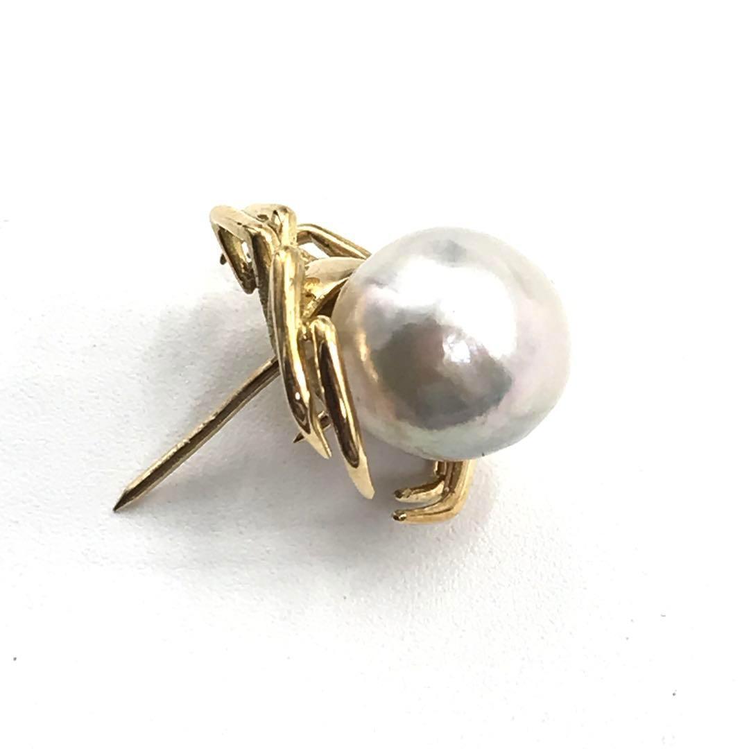 K18 ダイヤ0.02ct 蜘蛛 スパイダー パール ピンブローチ ゴールド