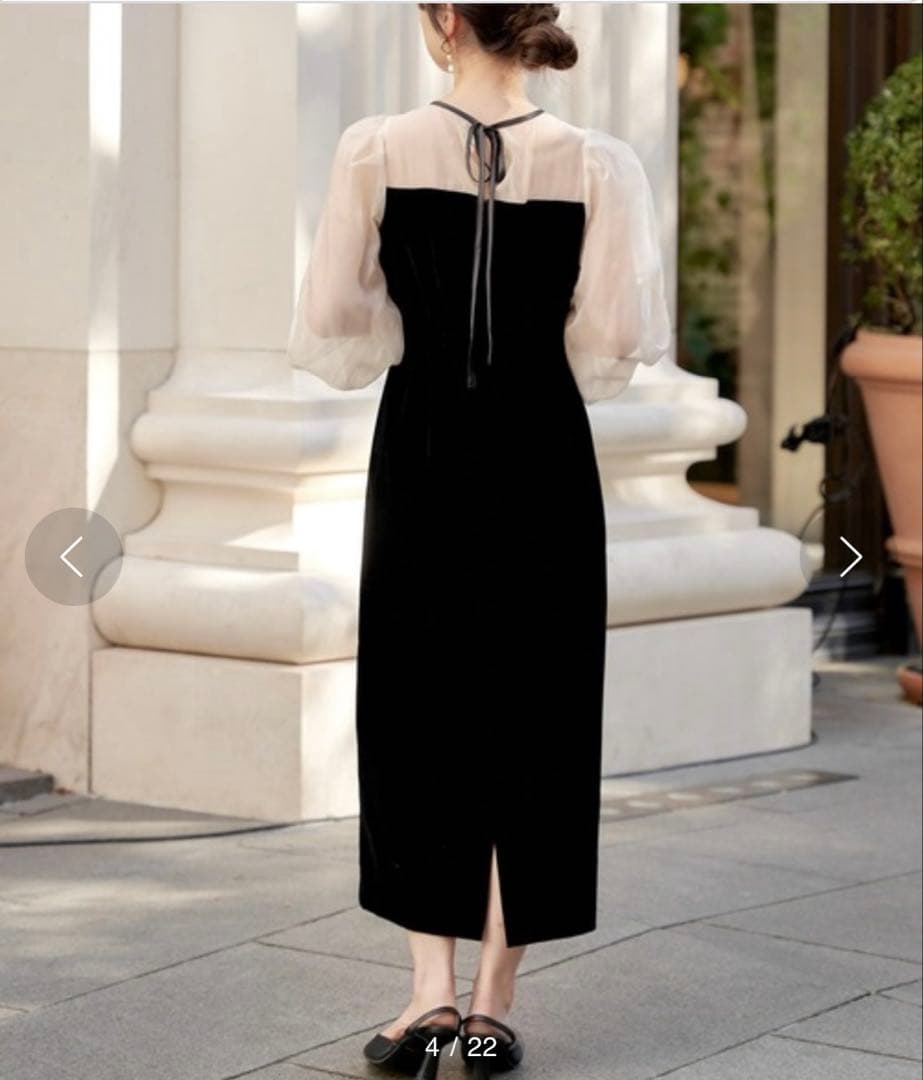 Chico 配色シースルータイトロングドレス　黒