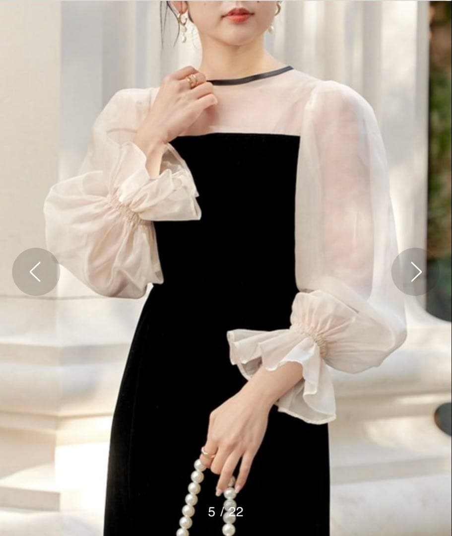 Chico 配色シースルータイトロングドレス　黒