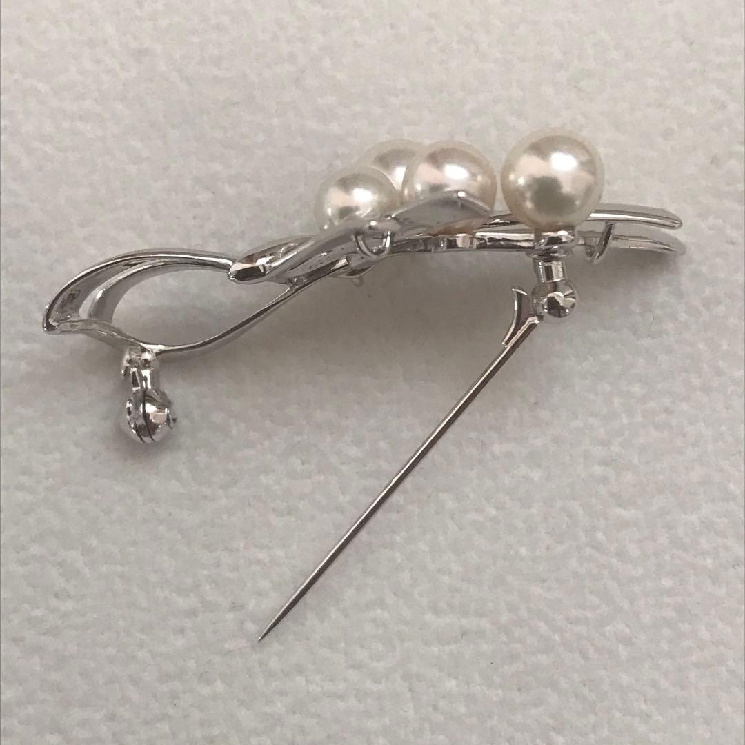 本日限定お値下げ【揺れるパール♡】ミキモト SVリボンモチーフ パール ブローチ