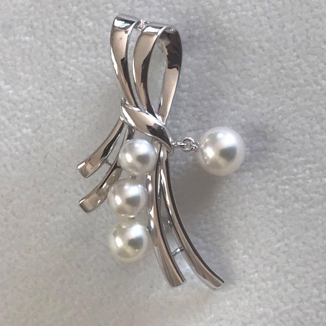 本日限定お値下げ【揺れるパール♡】ミキモト SVリボンモチーフ パール ブローチ
