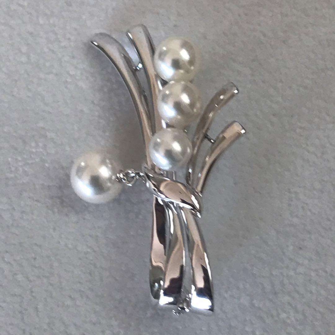 本日限定お値下げ【揺れるパール♡】ミキモト SVリボンモチーフ パール ブローチ