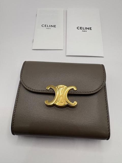 現行品 セリーヌ Celine トリオンフ　コンパクトウォレット グレー 財布