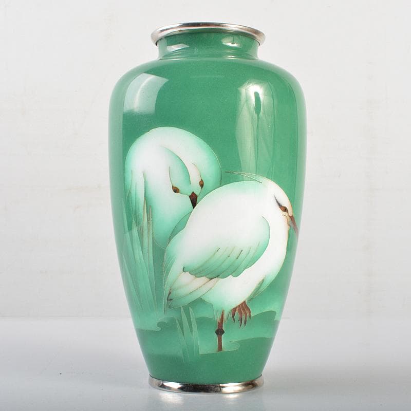 七宝焼　美術七宝焼　鳥文　花瓶　M　R7097