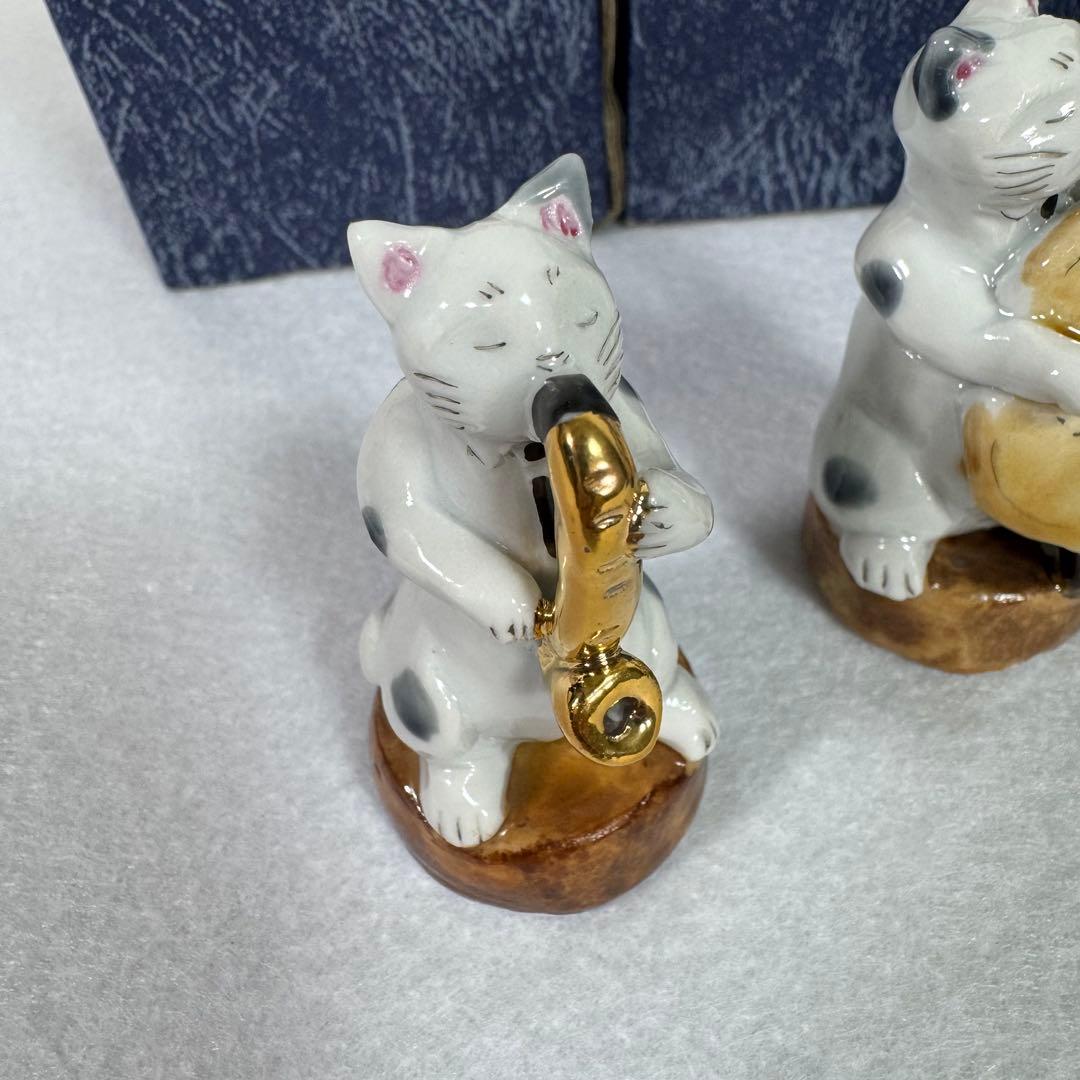 九谷焼　JAZZ ジャズ　ネコ　ピアノ　トランペット　サックス　ギター　ベース