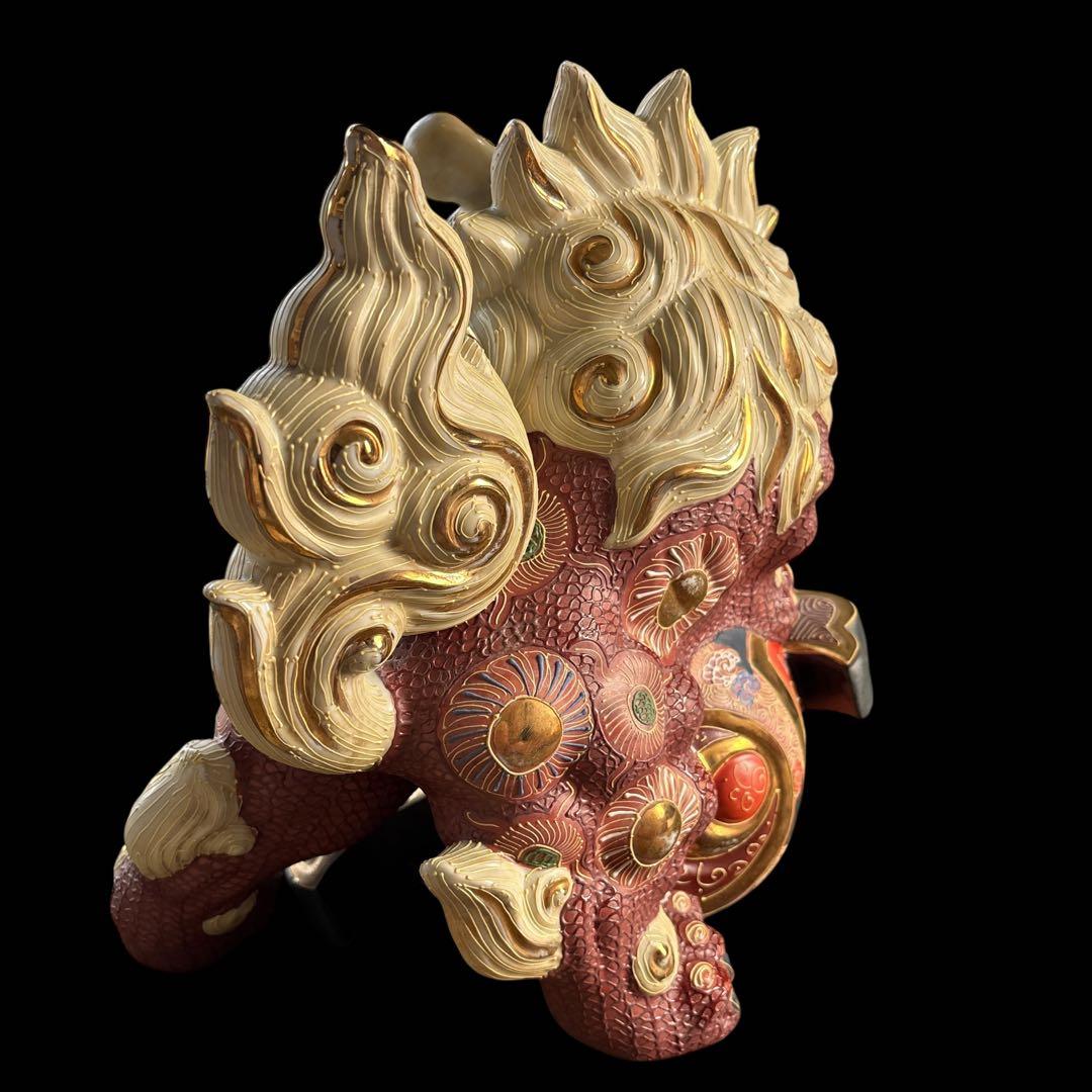 大特価【縁起物】唐獅子　小槌　九谷焼　商売繁盛　置き物　赤　白　金