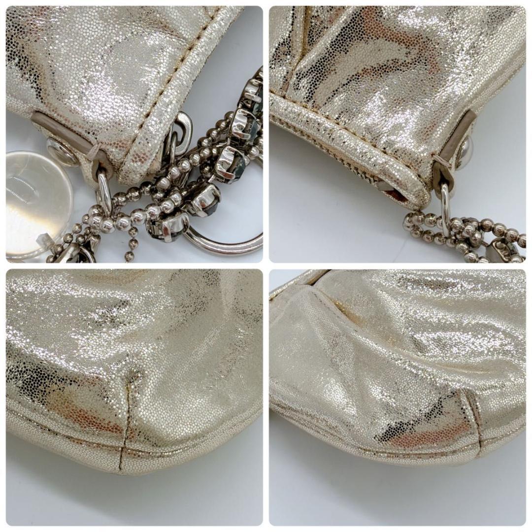 COACH コーチ アクセサリーポーチ ワンショルダー ビジューチェーン ラメ