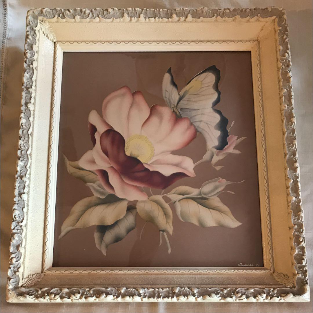 50's 希少 ターナー社アメリカアンティーク蝶＆花の壁掛け インテリアUSA