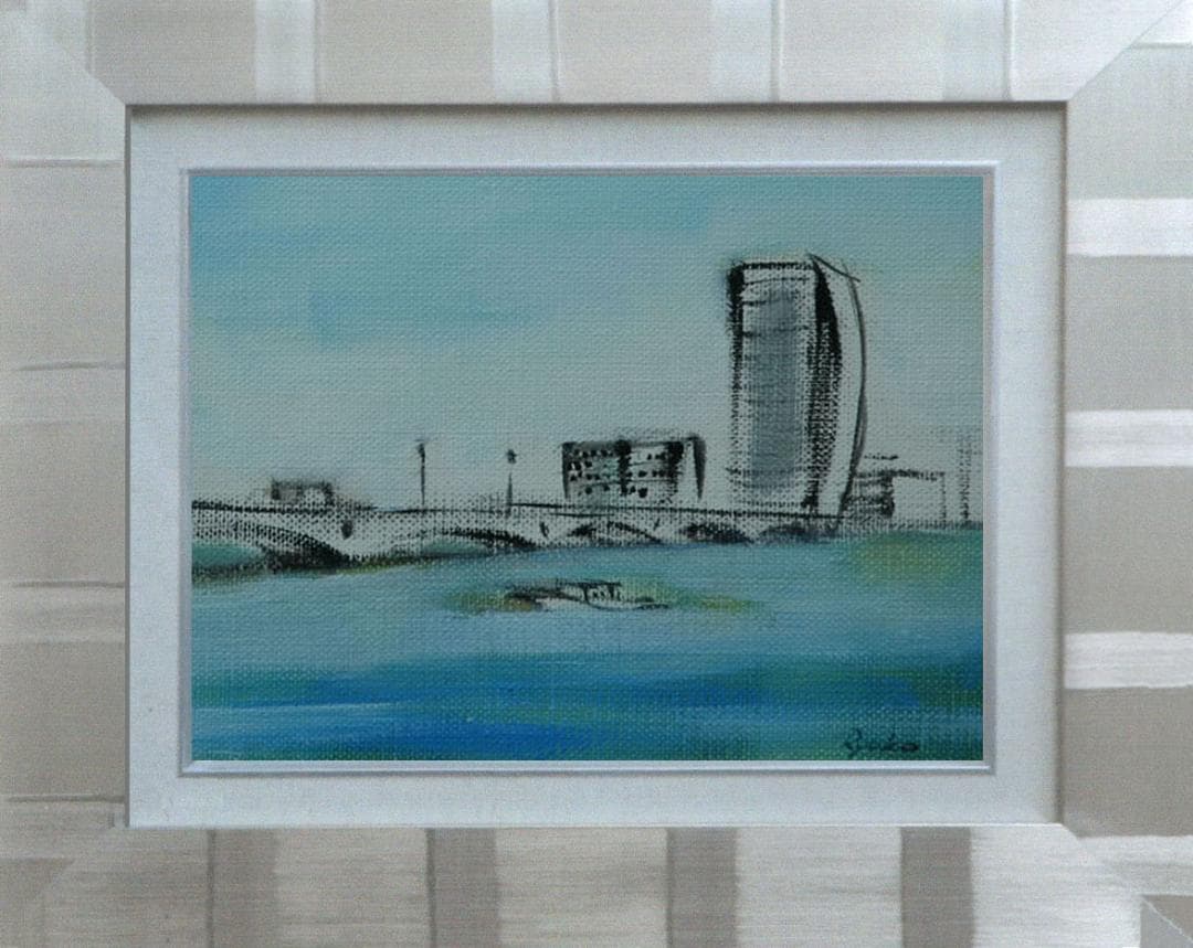 油絵 菅家令子 絵 絵画 インテリア F4-090114 風景 万代橋 新潟
