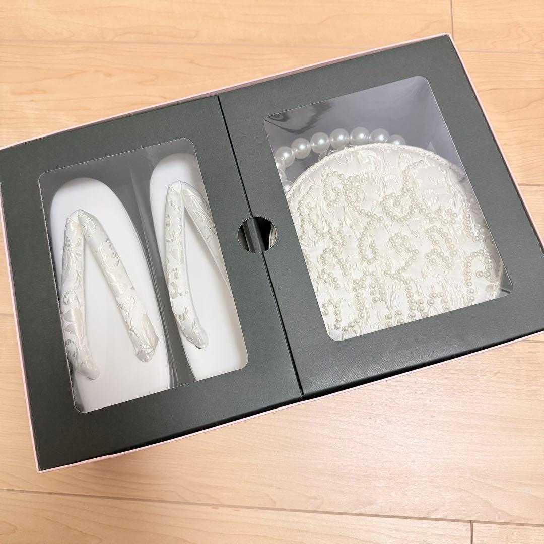 美品■振袖 着物 草履バッグセット■パールビーズ 白