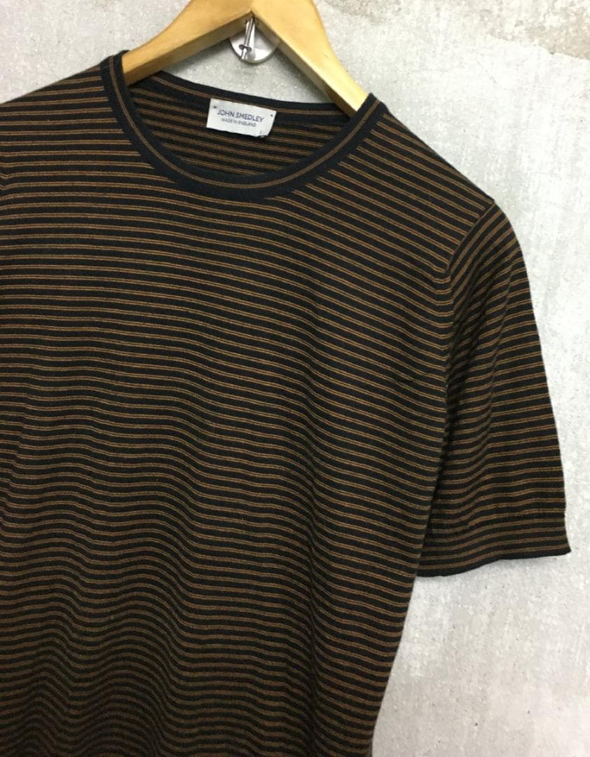 ジョンスメドレー 美品 コットン ボーダー クルーネック ニット Tシャツ