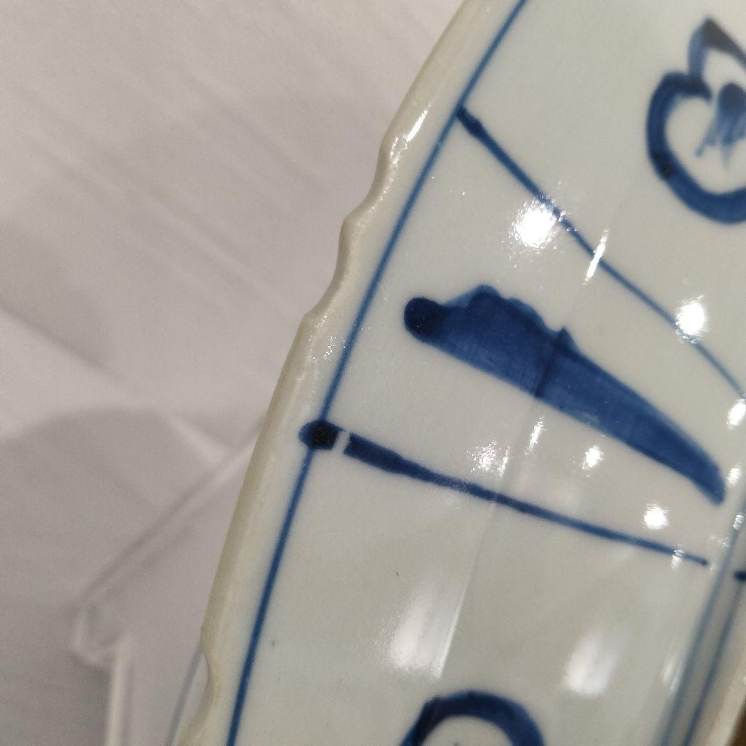 u348-4　中国 清朝期 古染付 芙蓉手 飛蝗文大皿 時代唐物　Q