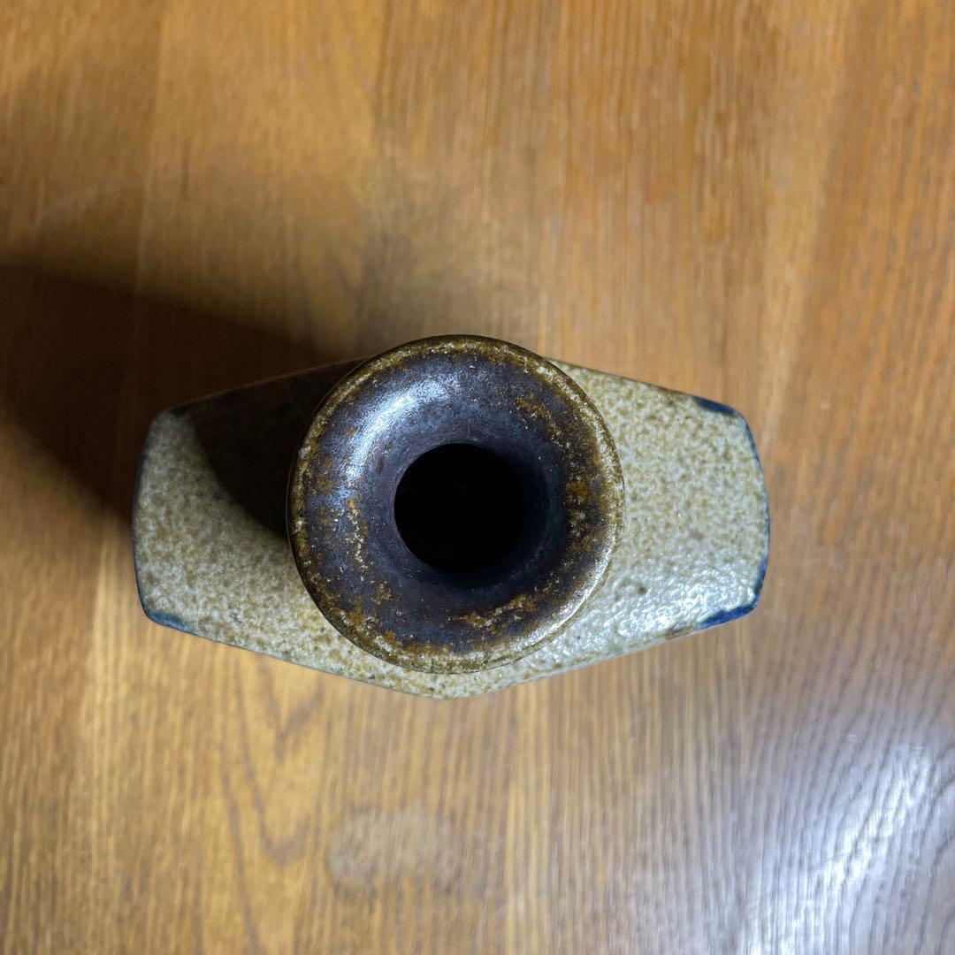 益子焼　浜田晋作　藍差鐡絵扁壺　共箱