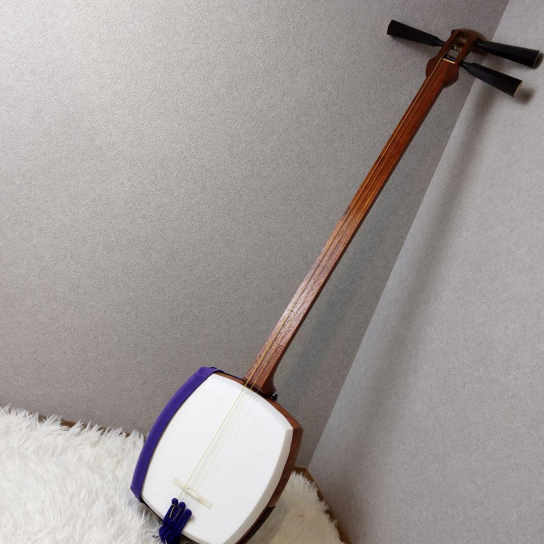 比較的美品　初心者おすすめ　津軽三味線　太棹　正寸　合皮　花梨　胴掛け　糸付属