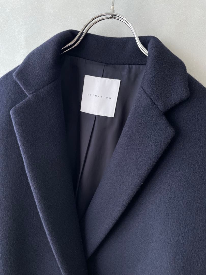 極美品✨エストネーション　毛100% コクーン　チェスターコート　ネイビー 36
