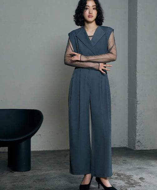 M ニアナ niana スタンドアウトカラーオールインパンツ 結婚式 ブルー