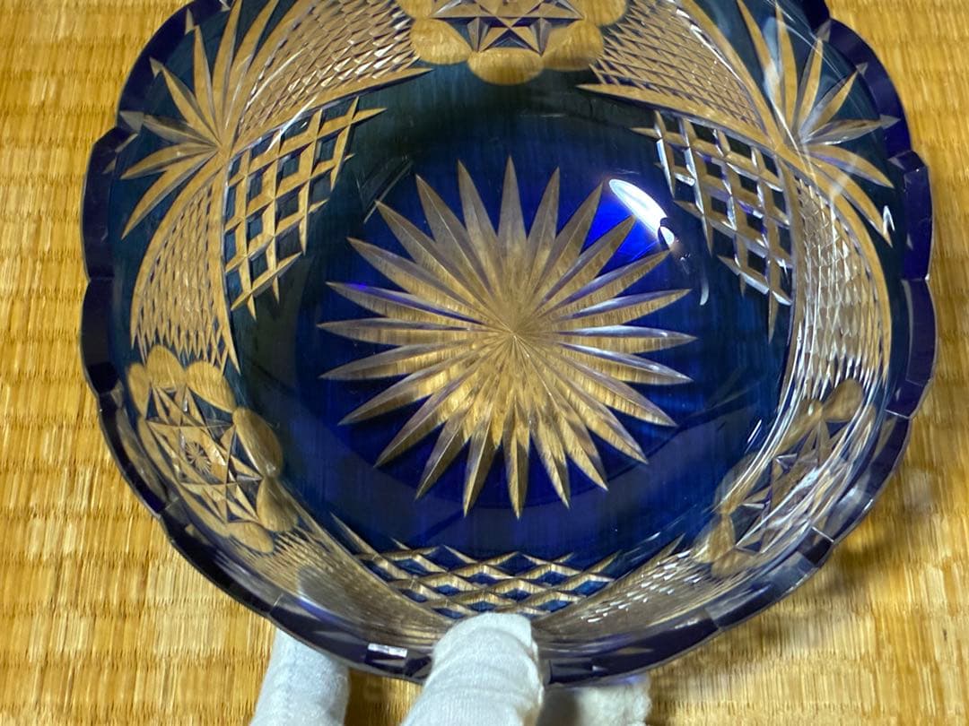 切子ガラス 江戸切子 薩摩切子 コバルトブルー カットガラスボウル ガラス鉢