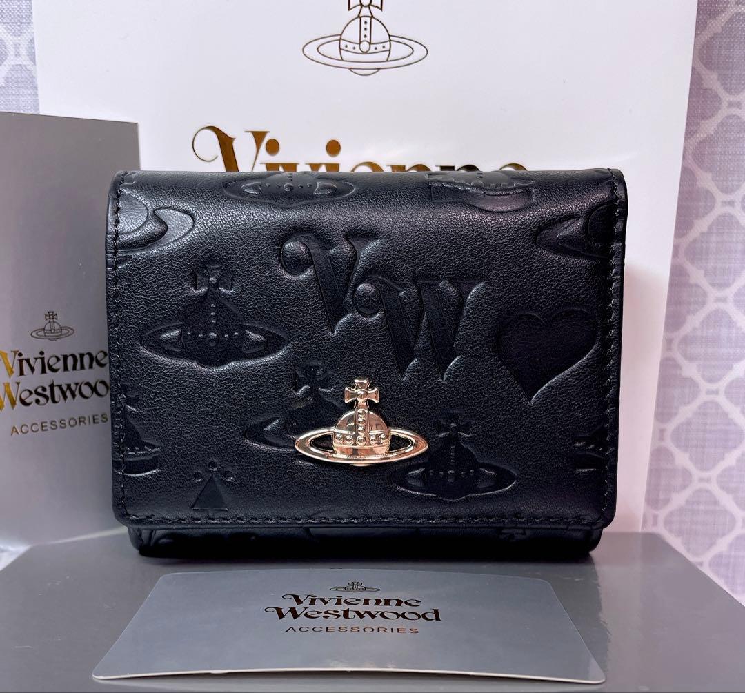 【最新❤︎新品】ヴィヴィアン・ウエストウッド　三折財布 ブラック マット