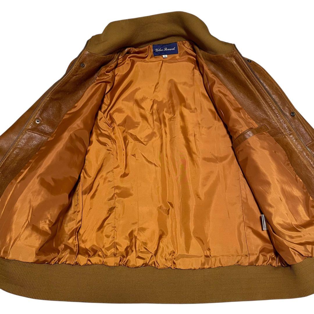 【アーバンリサーチ】山羊革 本革ゴートレザーライダースジャケット リブ切替 茶M